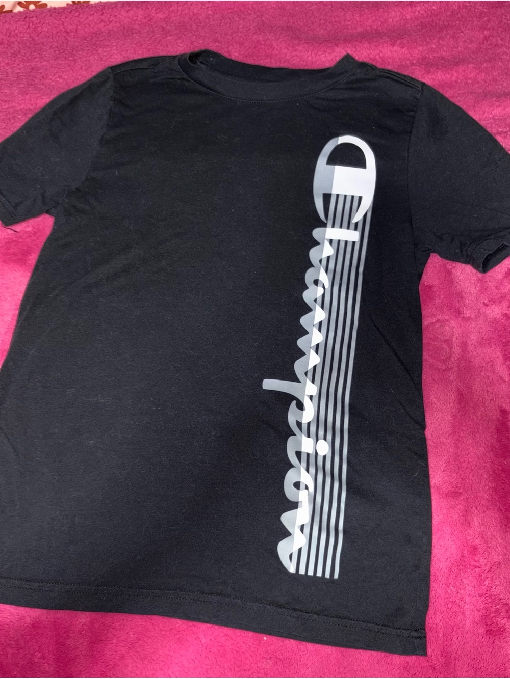 Champion Black Short Sleeve Tee with Vertical Silver Script Logo